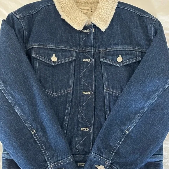 Madewell xs The Cropped Oversized Trucker Jean Jacket: Sherpa Collar Edi… - Picture 9 of 9